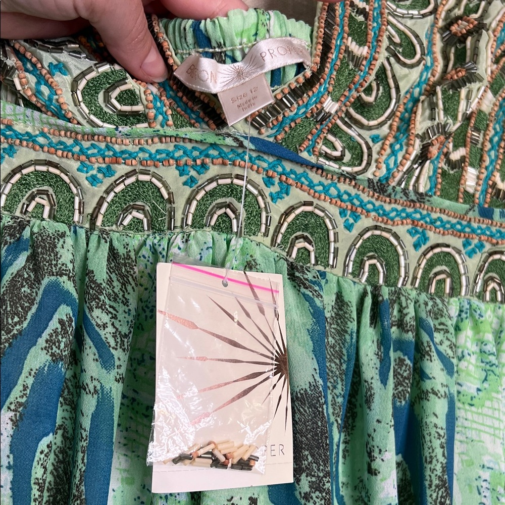 Boston Proper Embellished Green Print Halter Beaded Maxi Dress - Picture 2 of 6